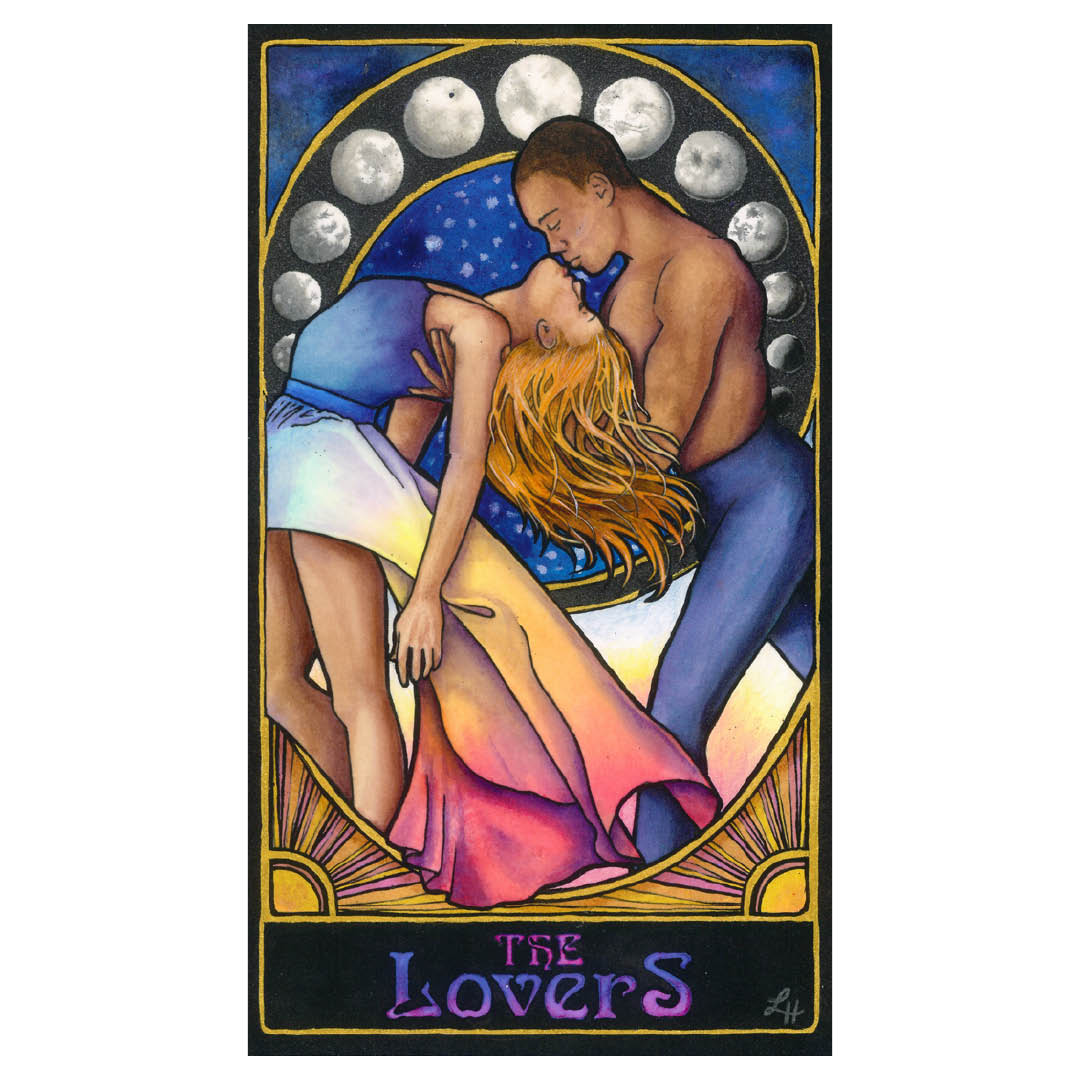 watercolor painting of "the lovers" tarot card